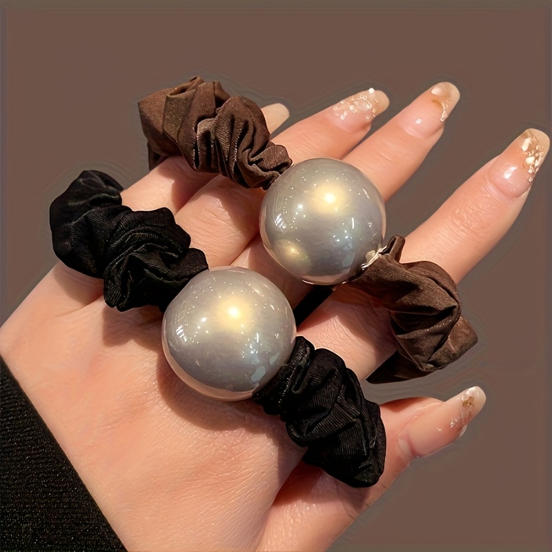 2pcs Set, High Elasticity Beaded Scrunchie, Ball Scalp Tendon Ponytail Headband. Suitable For Women Aged 14+, With A Sense Of Luxury