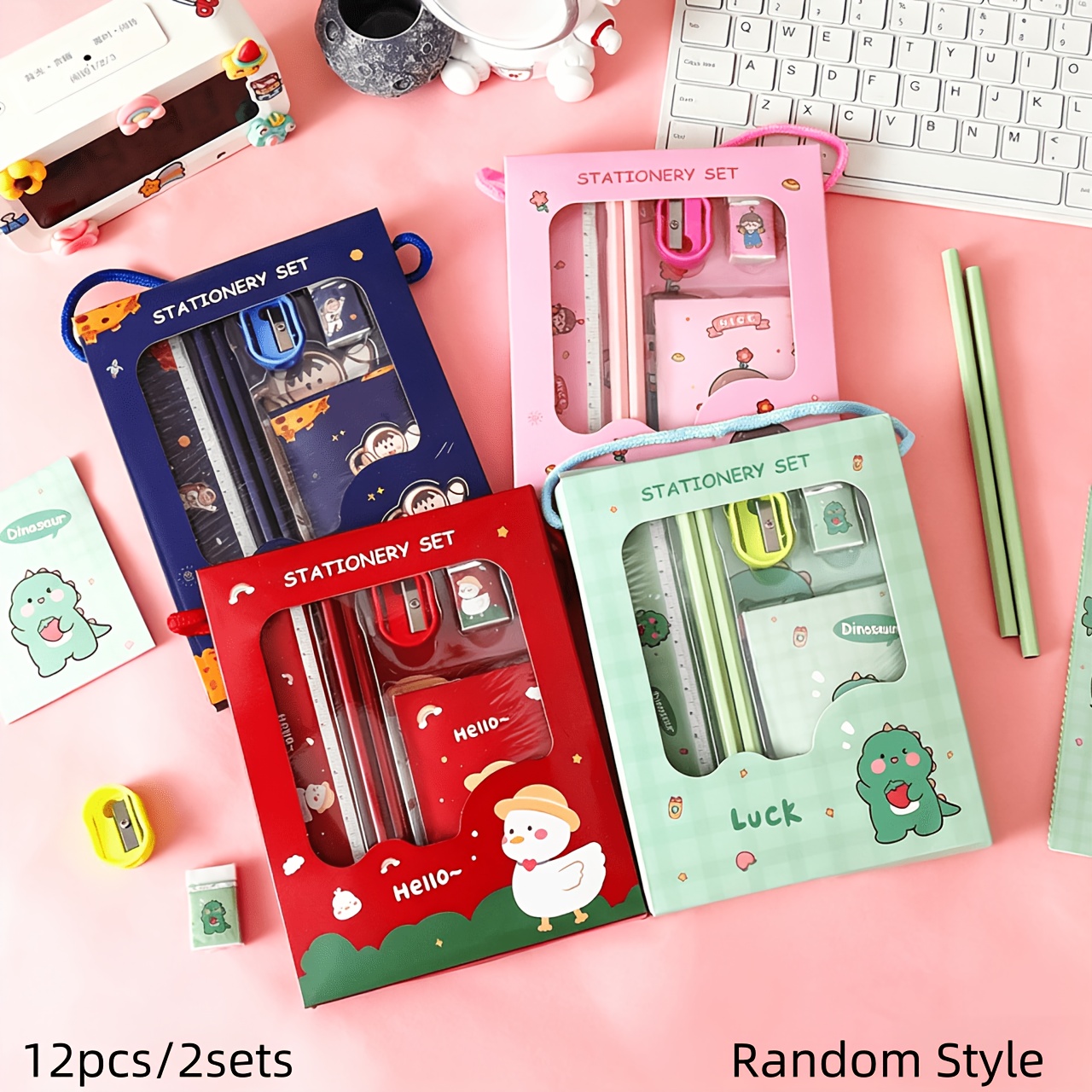 TEMU 12pcs 2-set Cute Cartoon Pet-themed Stationery Set, Exquisitely Gift-boxed, With Appearance And Strong Practicality. Styles Are , Suitable For