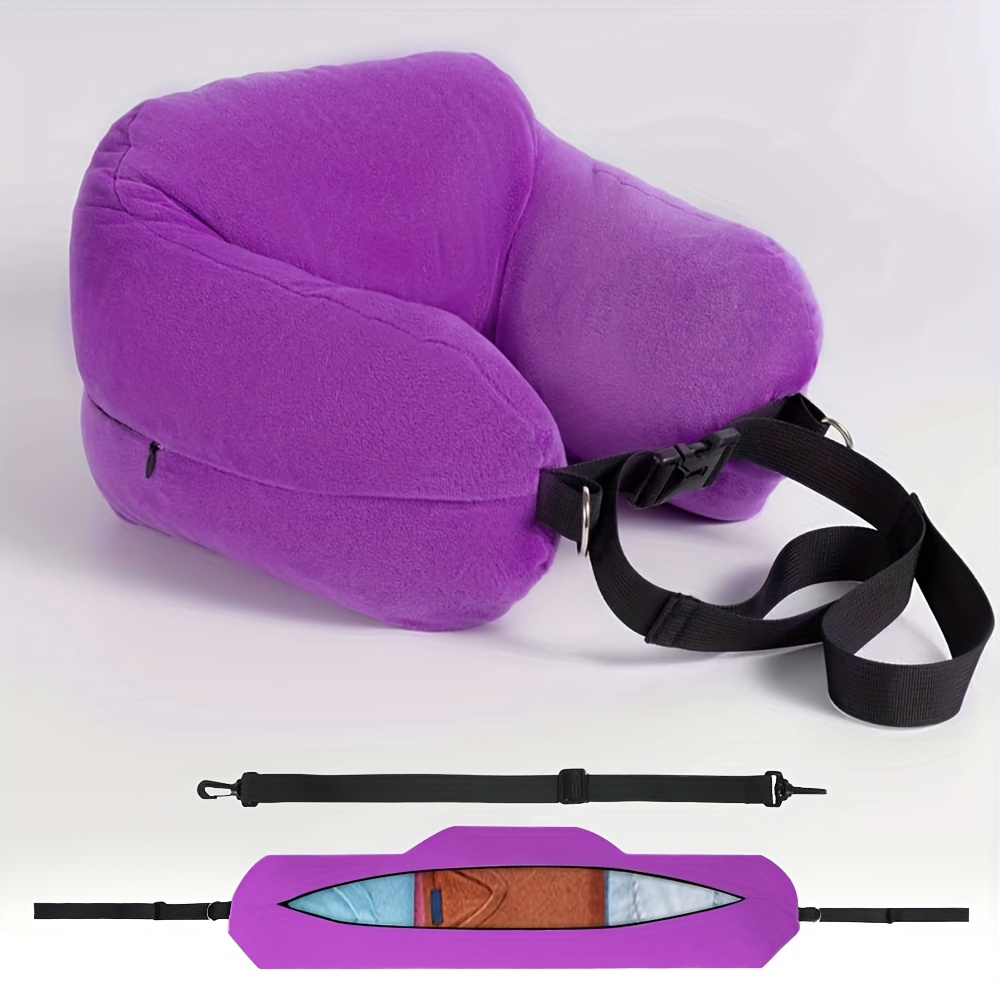 TEMU Almohada de Viaje para el Cuello con de Almohada de U Rellable, Almohada de Cuello de Tela de Felpa Ajustable y Portátil, Almacenamiento de Ropa