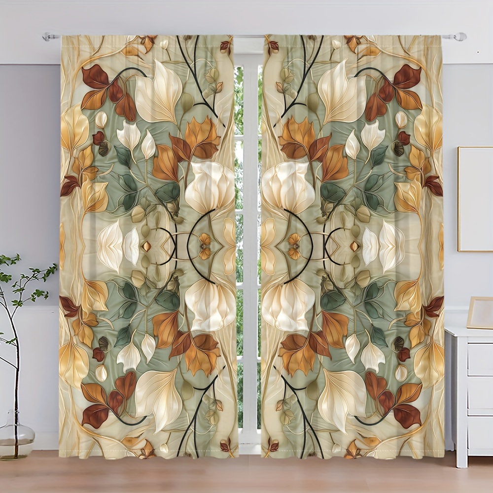 

2pcs Floral Pattern Curtains, Decorative Window Drapes, Window Treatments For Bedroom Living Room, Home Decoration, Room Decoration