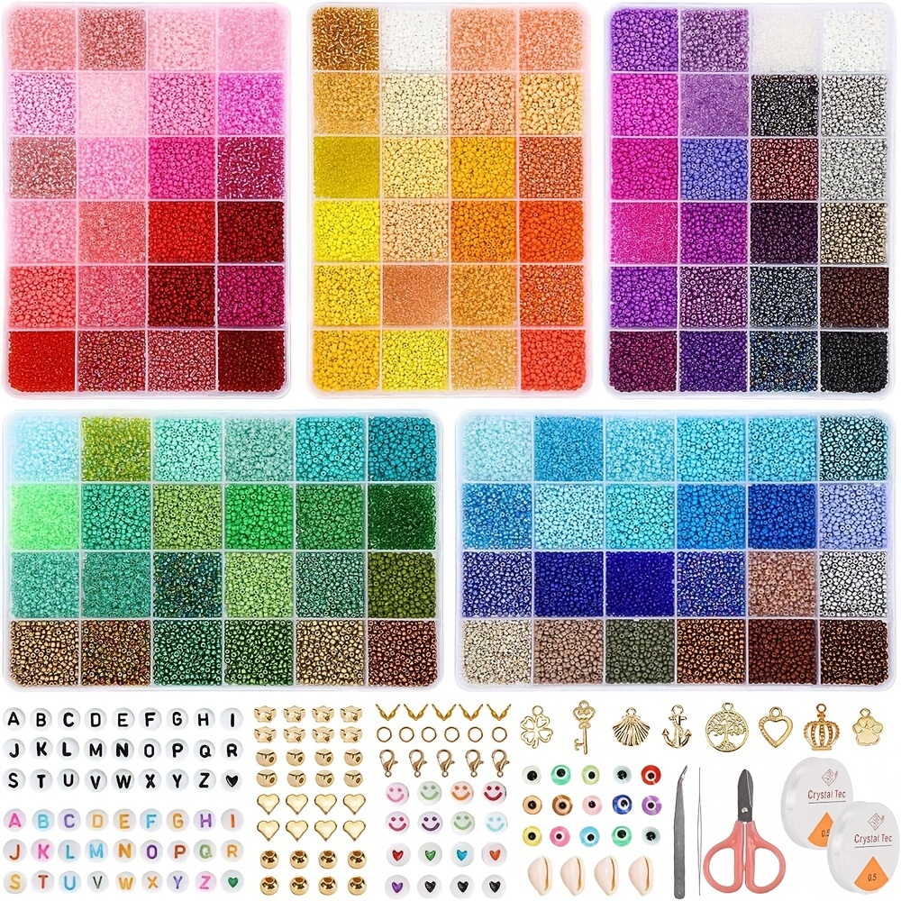 

Glass Seed Beads, 60000pcs 120 Colors Glass Seed Beads For Jewelry Making, 2mm Mini Beads With Accessories Charms And Pendants Kit For Bracelets Rings Necklaces Making, Diy, Gift, Craft