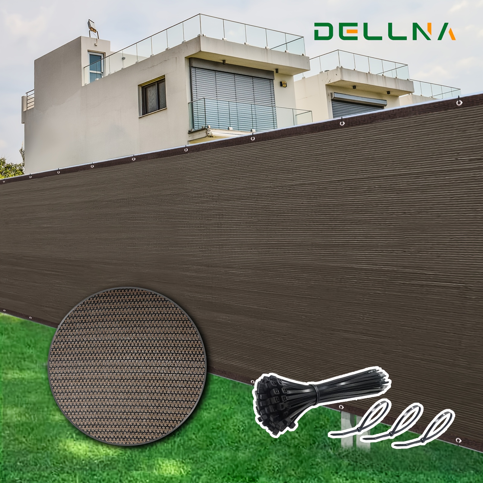 

1pc Dellsna Heavy Duty Privacy Fence Screen - Plastic Shade Net With Brown Edging For Garden, Backyard, Outdoor Home Decoration - Uv Resistant Mesh Fence