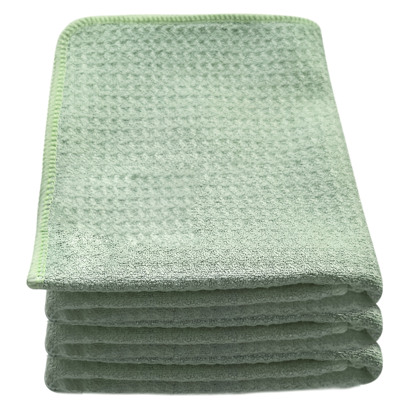 TEMU Serviettes de cuisine KinHwa 3 pièces, lingettes vertes absorbantes, séchage rapide, peluche, lavables en machine, idéales pour la vaisselle et