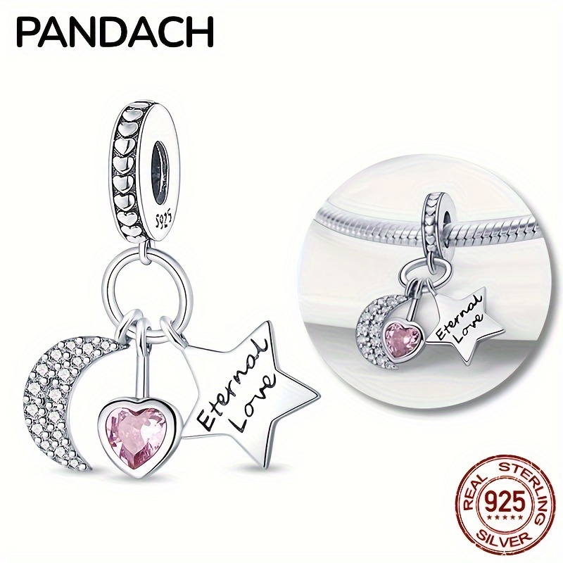 

925 Sterling Silver Sparkling Moon Star Dangle Charm Fit Original Bracelet Necklace Diy Jewelry Making Gift For Daily Use Gifts For Eid