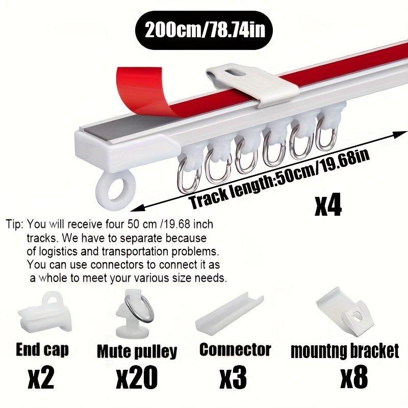 TEMU A Four-in-one Multifunctional Shower Curtain Track With No-drill Nano Silent Roller Guide, Suitable For Curtains, Sheer Curtains, Shower