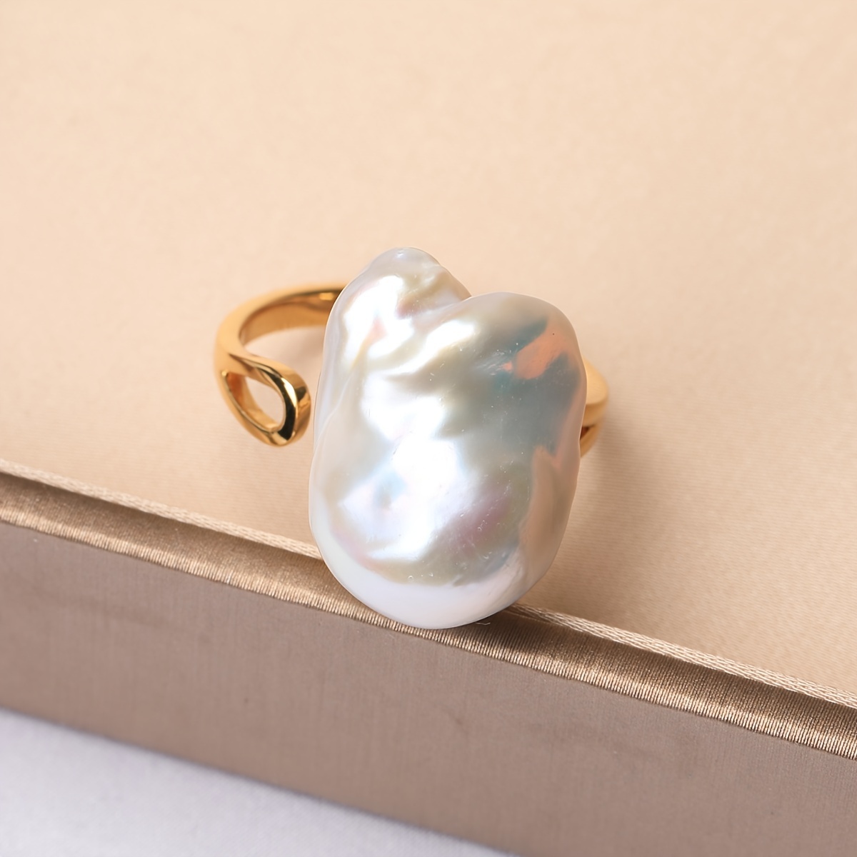 Image of 1pc Freshwater Colorful Square And Irregular Baroque With Adjustable Opening, Simple And European And Jewelry, Exquisite Jewelry Gift