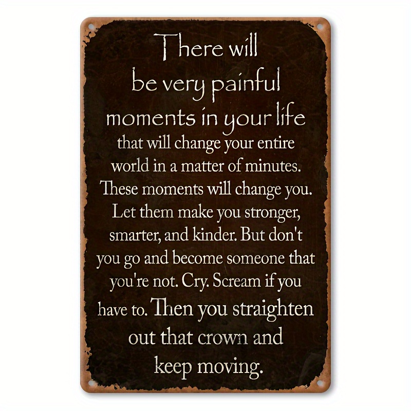 

1pc Inspirational Quote Metal Sign, 20x30cm, Waterproof And Iron Wall Decor With Pre-drilled Holes For Home, Garden, Bar, Man Cave - English Motivational Plaque, No Electricity Needed, Featherless