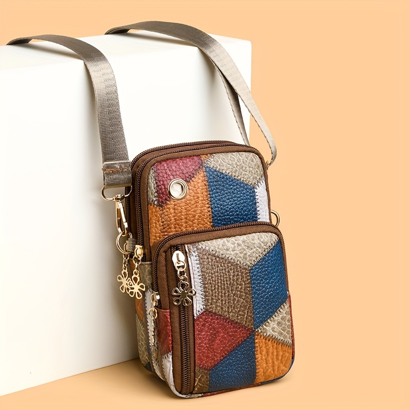 

Fashion Geometric Pattern Crossbody Bag - Pu Material With Polyester Lining, Adjustable Removable Strap, Lightweight Design, Closure, Edge Paint Detail, From Baigou Area