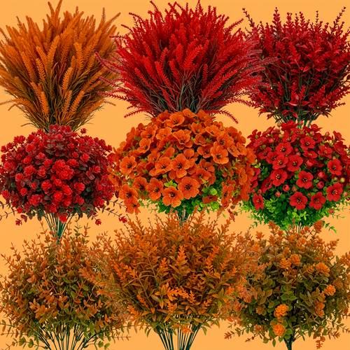 item picture autumn 45pcs outdoor faux flower set uv resistant and fade proof plastic artificial flowers balcony planter and flower box decorations courtyard window sill porch greenery spring landscape simulation flower bouquet
