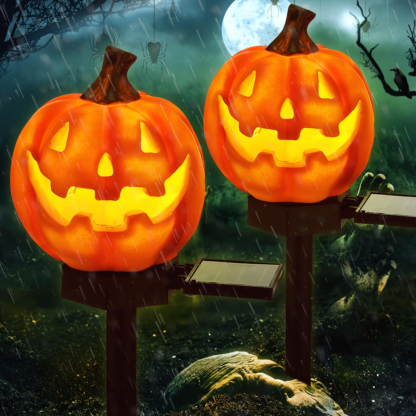 TEMU 2-pack For Halloween Outdoor Solar Pumpkin Lantern, Led Yard Lawn Light, Suitable For Halloween, Christmas, Garden Decoration, For Lawn, Garden,