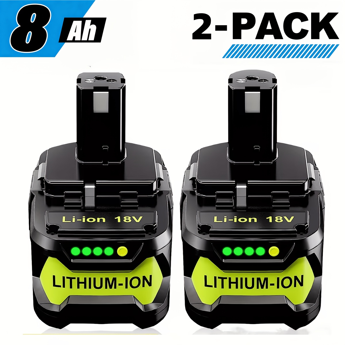 2pack 8.0ah Replacement Battery Compatible With Ryobi 18v Lithium Battery P105 P107 P108 P109 P197 Ryobi One+ Cordless Tool