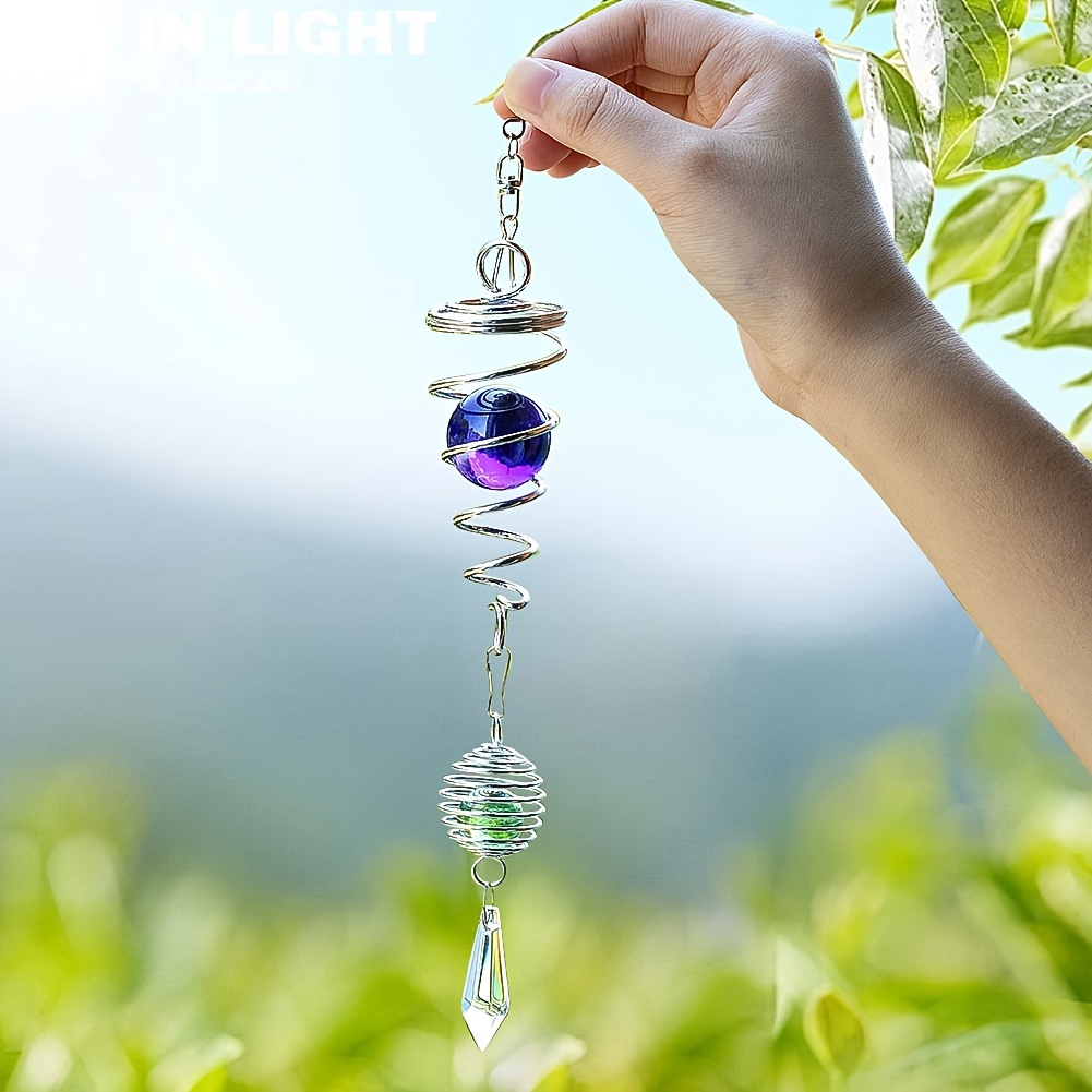 Image of Gazing Ball Spiral Tail Wind Spinner Stainless Steel Wind Chimes Glass Ball Icicle Crystal Suncatcher Hanging For Garden Yard Window Decor