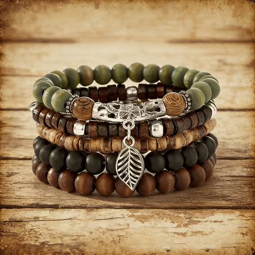 5pcs vintage wooden beads coconut shell bangle bangle bracelet set bohemian handmade beading universal stackable hand jewelry