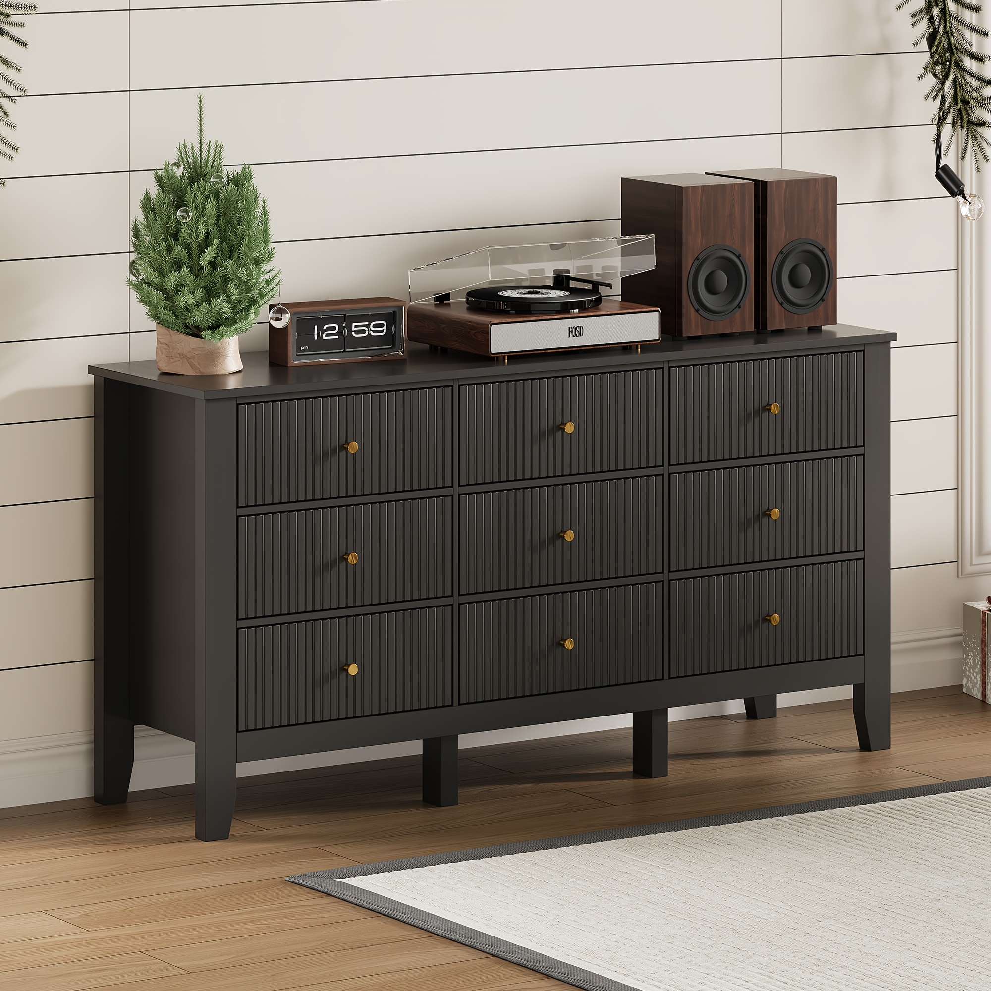 Fluted 9-Drawer Dresser, 57 Inch Extra Wide Dresser for Bedroom, Chests of  Drawers with Anti-Tip * Kit & Smooth Silent Gliding for Closet, Hallway,  Bedroom Organization Storage