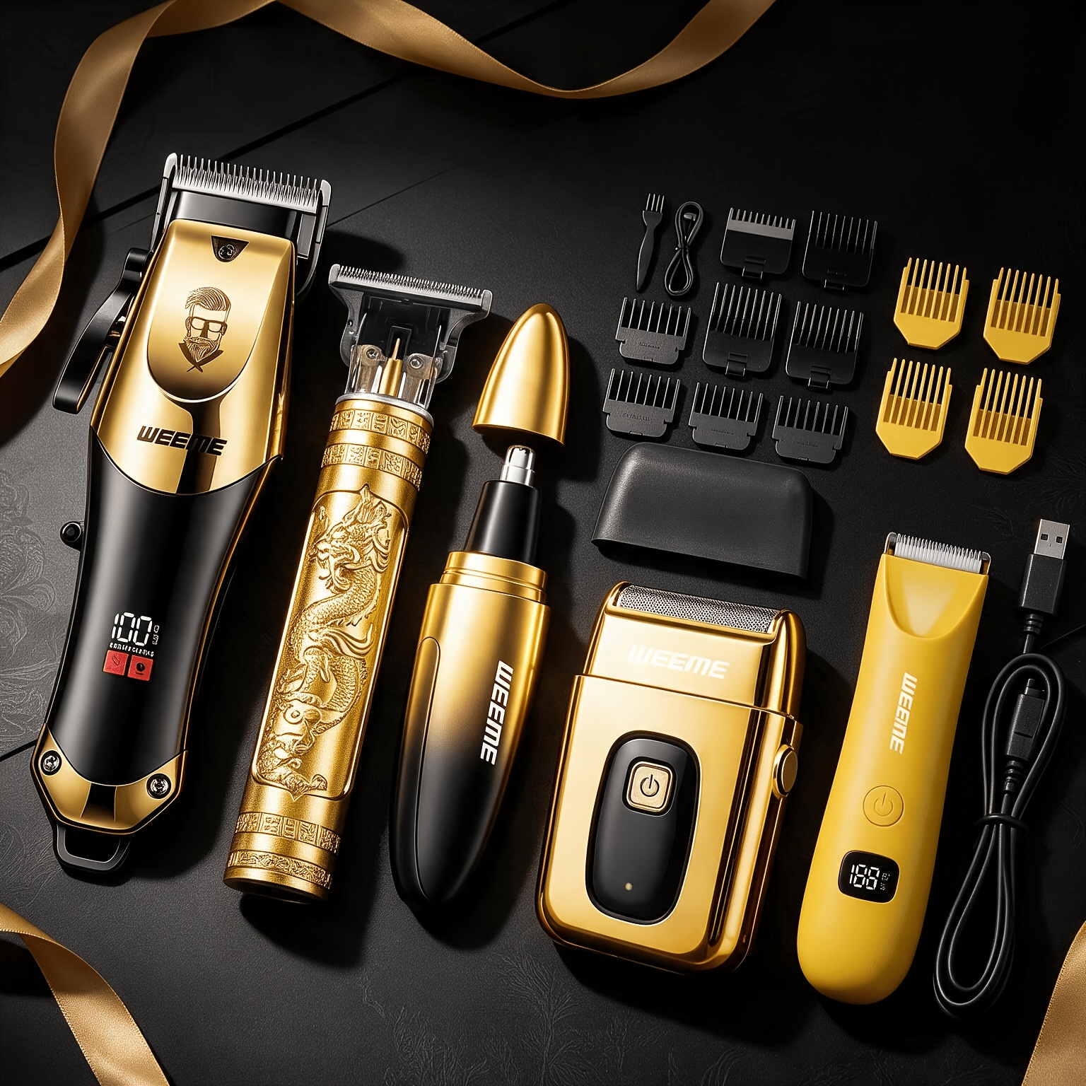 TEMU 2/3/4/5pcs Hair Clippers For Men, Professional Cordless Hair Clipper Trimmer & Electric Shaver & Nose Trimmer &body Trimmer Set, Lcd Display,