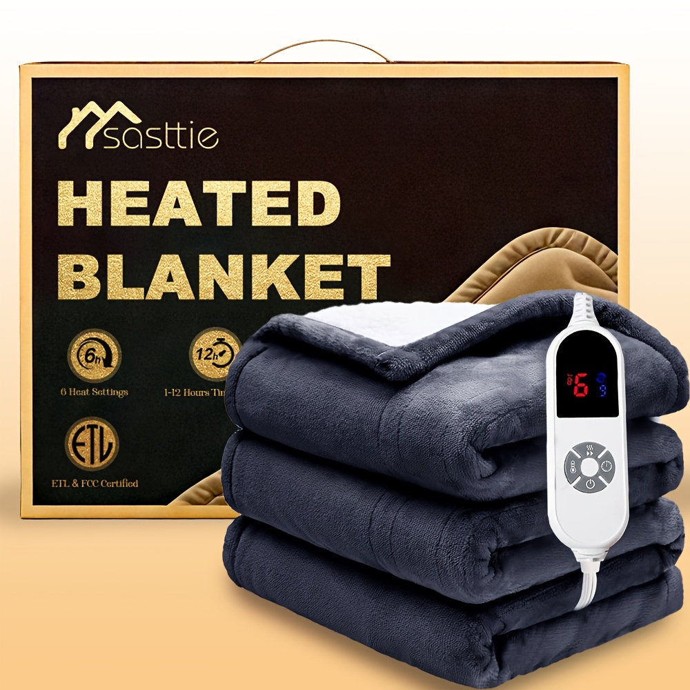 TEMU 1 Electric Heated Throw Blanket - Quick Heating Electric Blanket - Soft Flannel Heated Throw With 4 Timer Options - 6 Heat Levels - Washable In