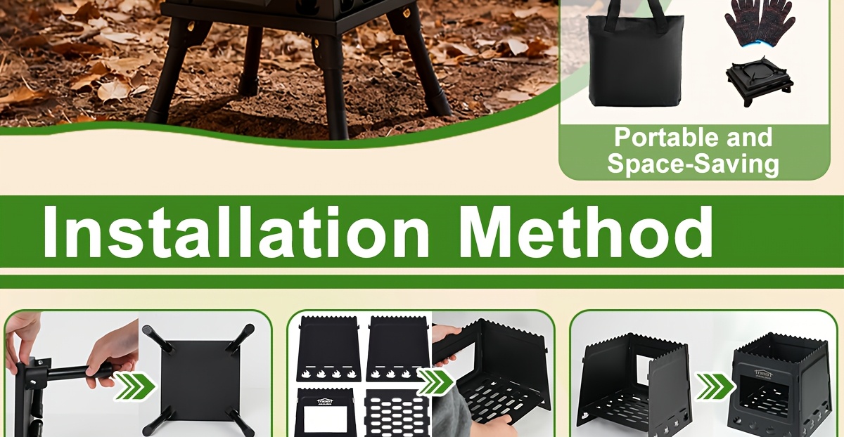 Portable Wood Stove for Outdoor Activities Like Hiking, Picnics, Bbqs, And Travel. A Black Portable Heater Designed for Camping And Outdoor Cooking