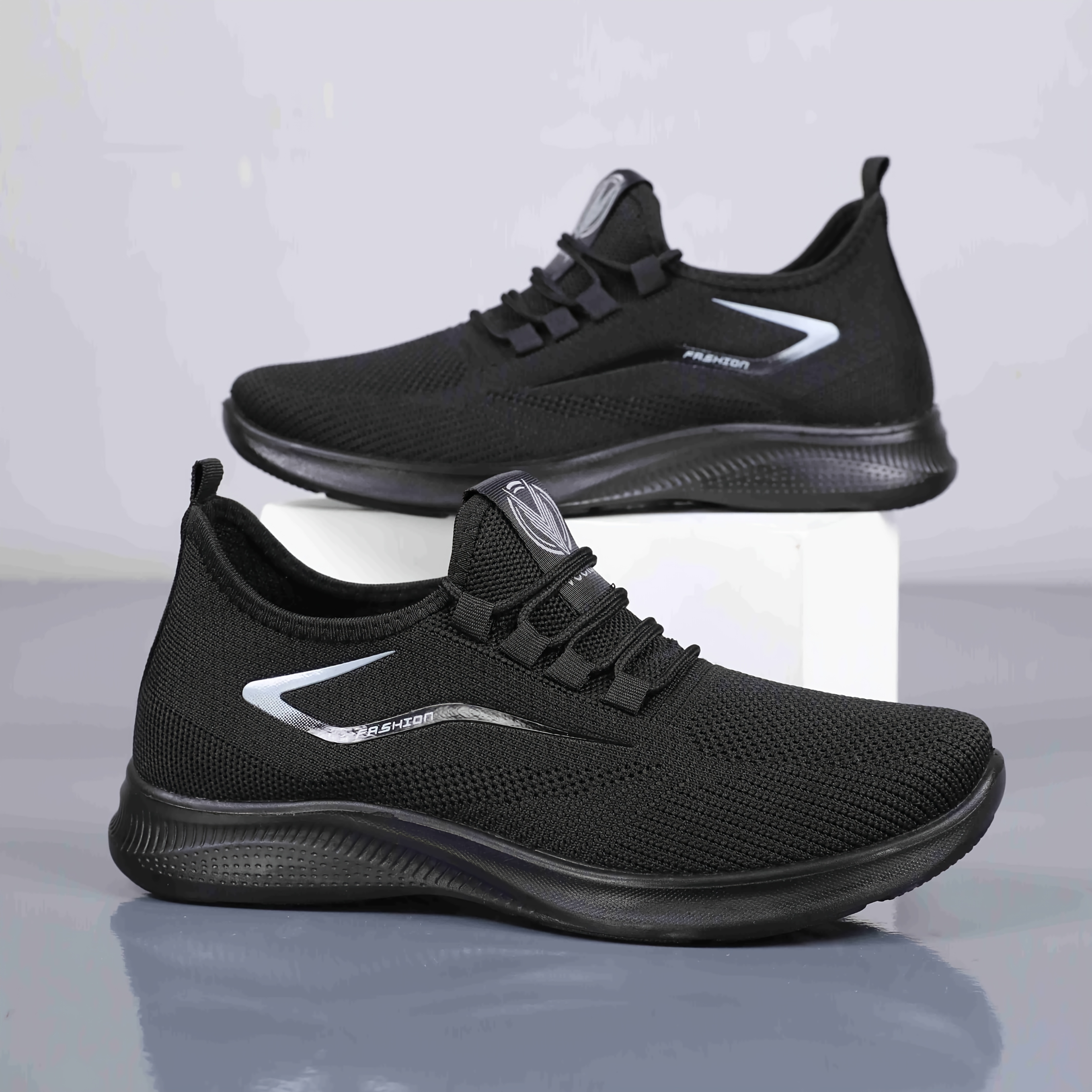 TEMU 2026 Men's Breathable Knit Casual Sneakers - Soft Sole Running Shoes