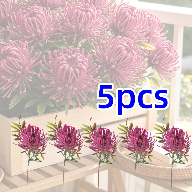 TEMU 5-stem Artificial Large Chrysanthemum Bouquet, Realistic Preserved Decorative Flowers, Living Room Dining Table Floral Arrangement, Vase Flower