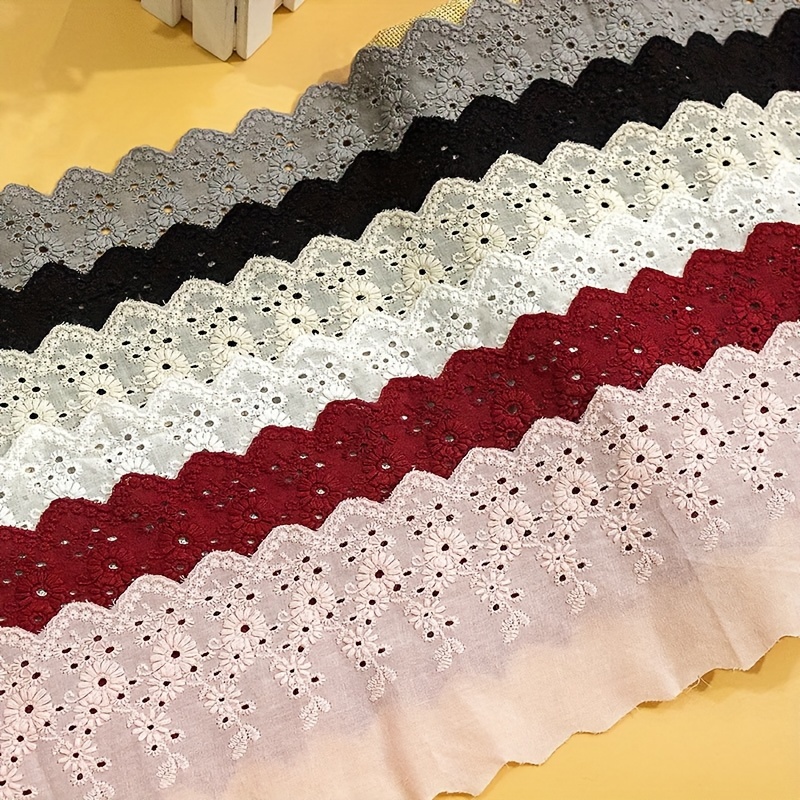 

Handcrafted Lace Curtain Edging With Floral Design In Black, White, Red, And Pink Colors - Perfect For Diy Home Decor