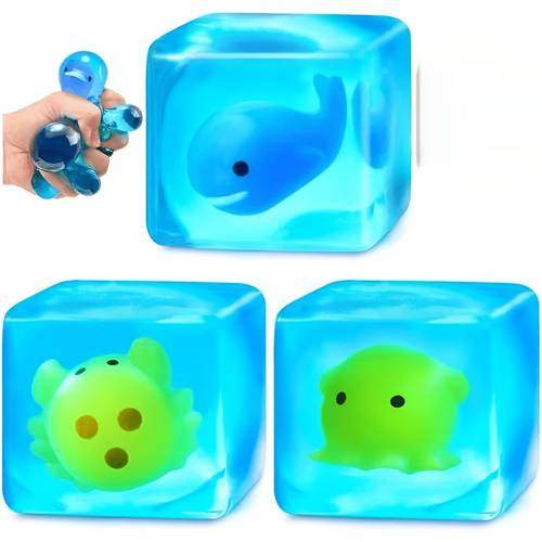 2 4pcs soft gel toys underwater creature theme cube of ice shape containing shaped squeeze toy maltose gel slow rebound suitable for gift random style random color