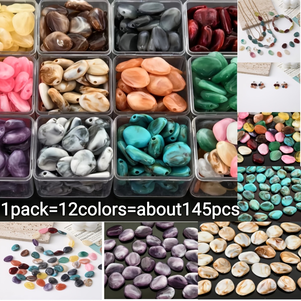 TEMU 145pcs 13x16mm Acrylic Irregular Beads 12- Colored Loose Beads For Jewelry Phone Chain Car Pendant Additions - Holiday Bead Jewelry Gift, Glossy