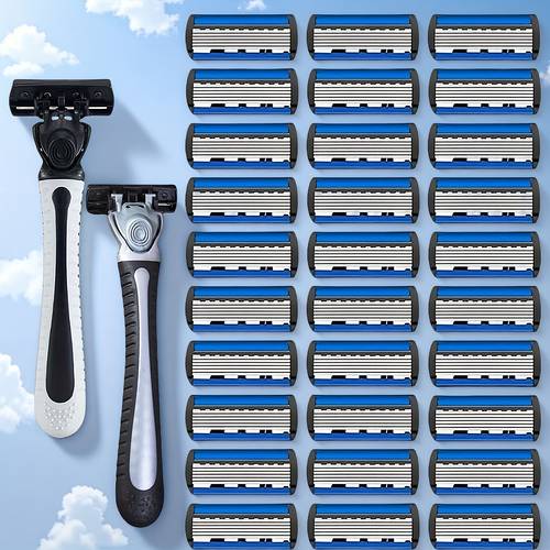 2 handles 30 6 layer stainless steel safety razor for men smooth shaving easy beard trimming anti slip handle replaceable safe shaving tool