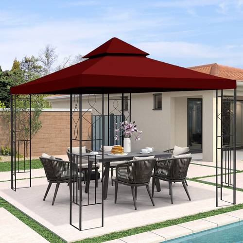 10x10 gazebo replacement canopy cover 2 tier uv protection high quality outdoor sunshade 600d polyester with pa coating fade reinforced corners khaki burgundy elegant tiered design durable pa coating