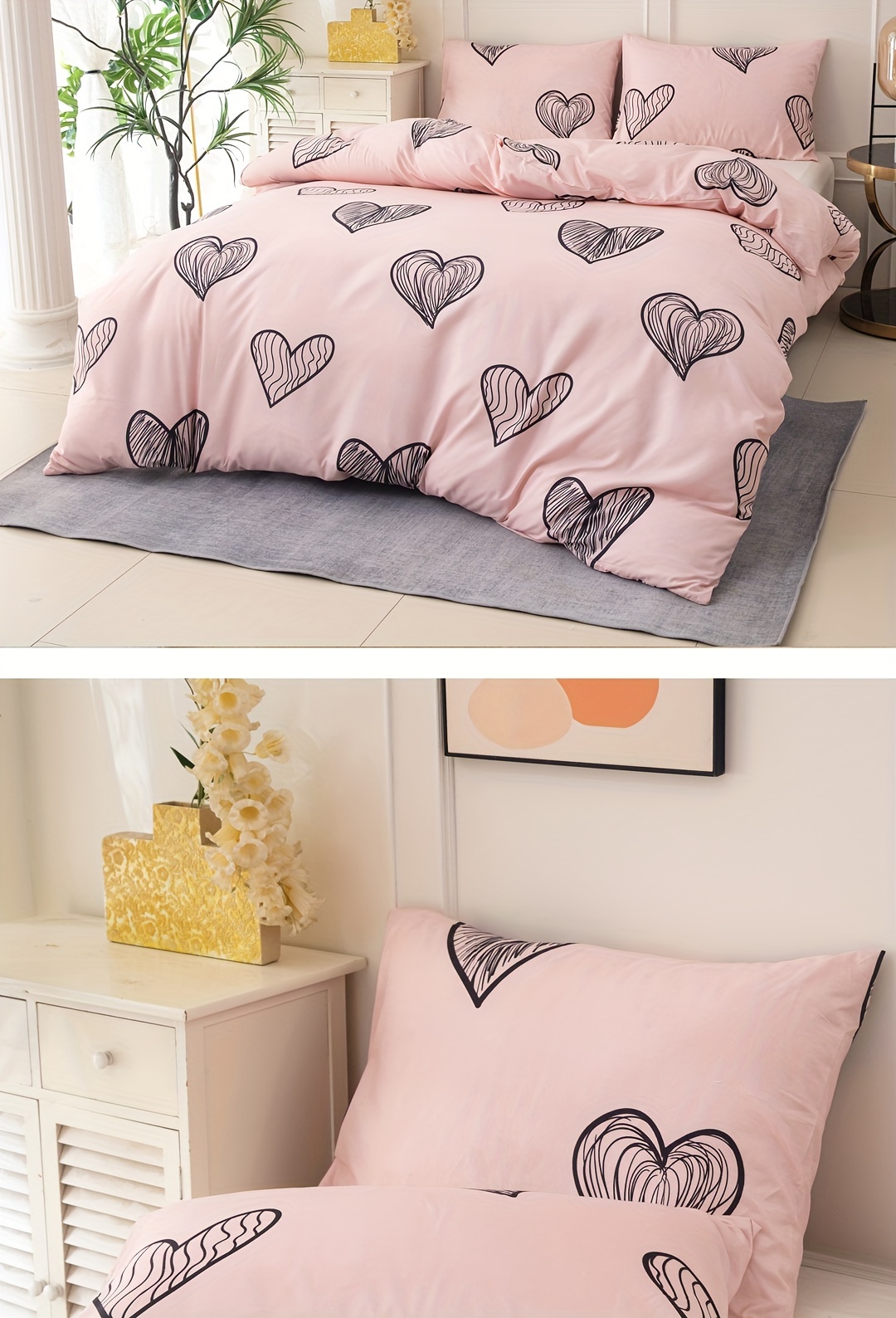 3pcs black heart pattern duvet cover set 1 duvet cover 2 pillowcase without comforter and pillow core super soft and comfortable breathable bedding duvet cover set suitable for bedroom and   details 3