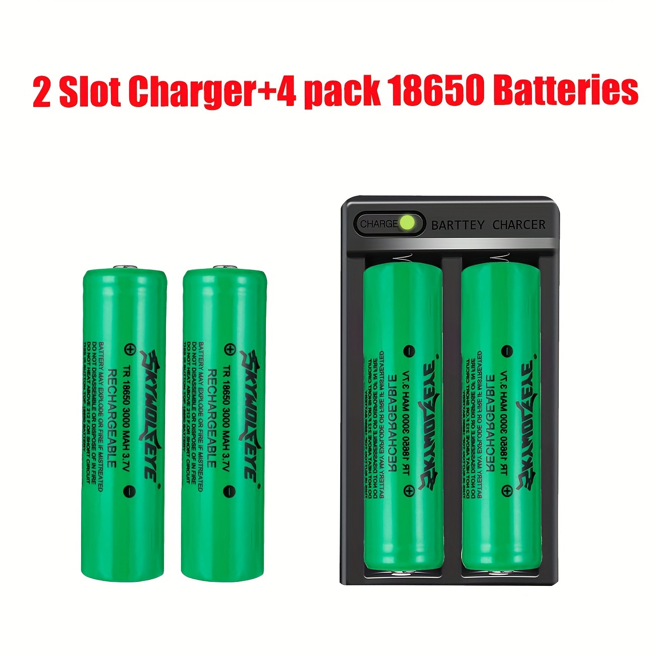

4 Pack 18650 Rechargeable Battery, Button Top With 18650 Battery Charger, 18650 2-slot Smart Battery Charger For 3.7v Rechargeable Batteries