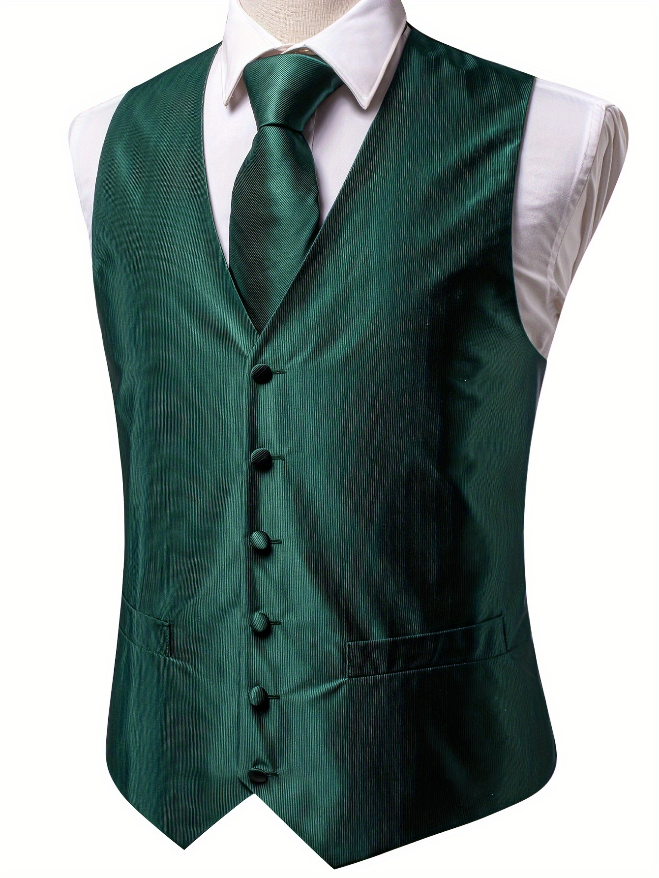 slim fit dress slacks Barry. Wang Men Green Vest Paisley Jacquard Dress Vest Necktie Hanky Cufflinks Set, M main image 1