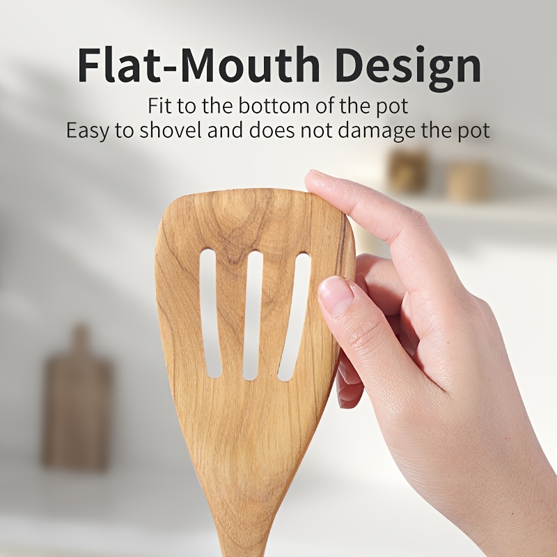 Olive Wood 6pcs Kitchen Utensil Set Long Handle Household Spatula Slotted Spatula Spoon Slotted Spoon Corner Spoon Mixing Salad Pasta Scooping Stir-Frying Non-Stick Pan Household