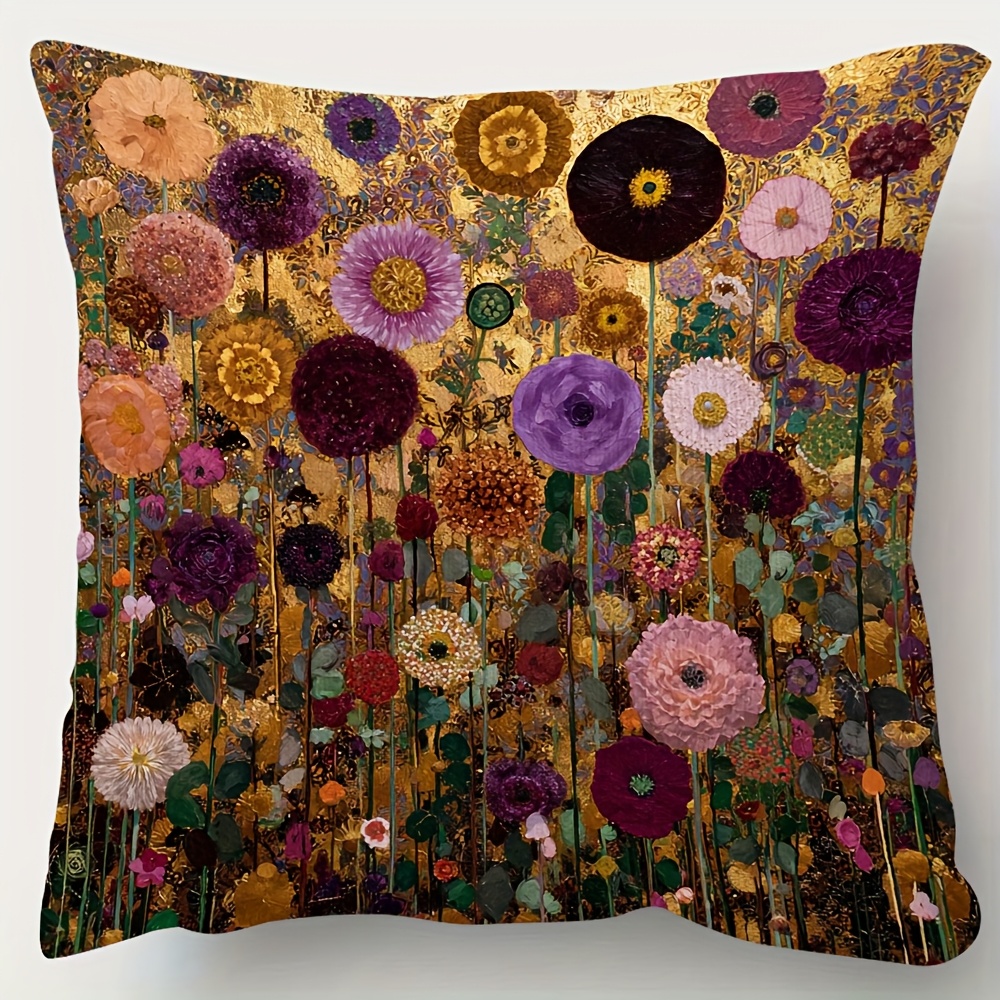 TEMU 1 taie d'oreiller décorative, motif Jardin d'or de Klimt, impression 2D plate, impression ( garniture d'oreiller), 17,72 x 17,72 pouces (45 x ),