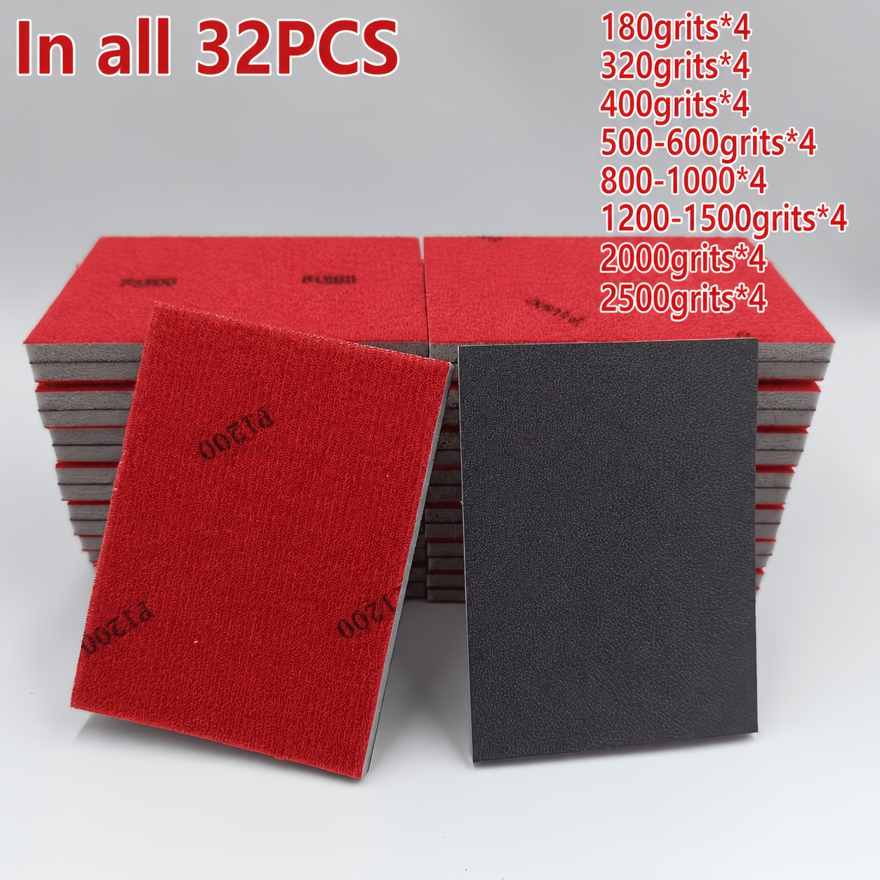 TEMU 32 Pack Flexible Square Sanding Sponges | Mixed Grit Wet/dry Sanding Pads For Wood, Drywall, Metal, Paint & Auto Body Repair - Soft, Durable &