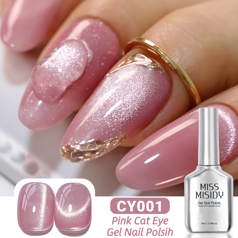 Miss Misidy 0.54oz Pink Cat Eye Gel Polish 16ml Holographic Glitter Shimmer Translucent Jelly Color Magnetic Polish Salon Diy At Home (cy001)