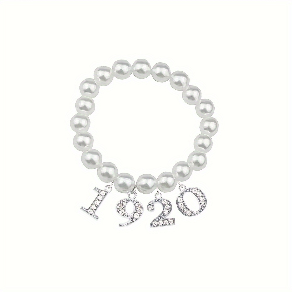 

Classic Preppy Style 1920 Charm Bracelet - Rhodium Plated Alloy With Rhinestone Accents & Imitation Pearls - Perfect For Graduation Gifts, Greek Society Gatherings & All-season Parties