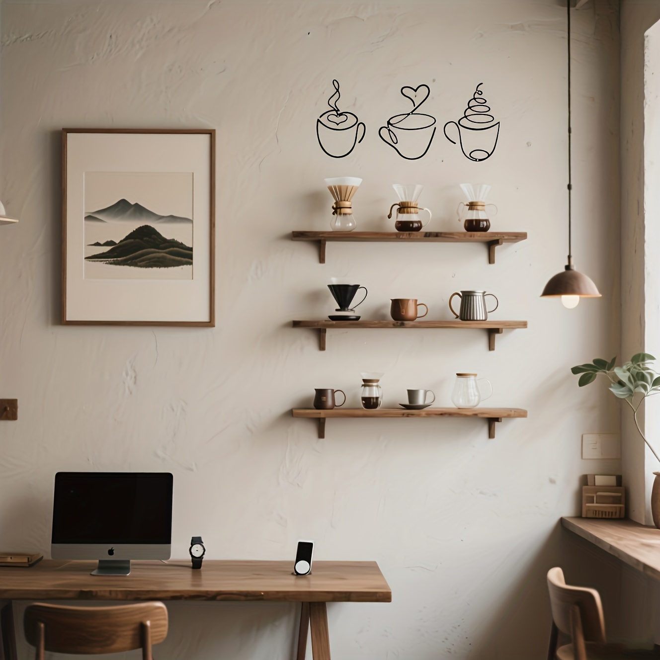 E-shop 3-teiliges Kaffee-Metall-Wandkunst-Set - Minimalistische Eisen-Kaffeebecher & Latte Art Deko, Rahmenlose Innen-/Außen-Hängedekoration für