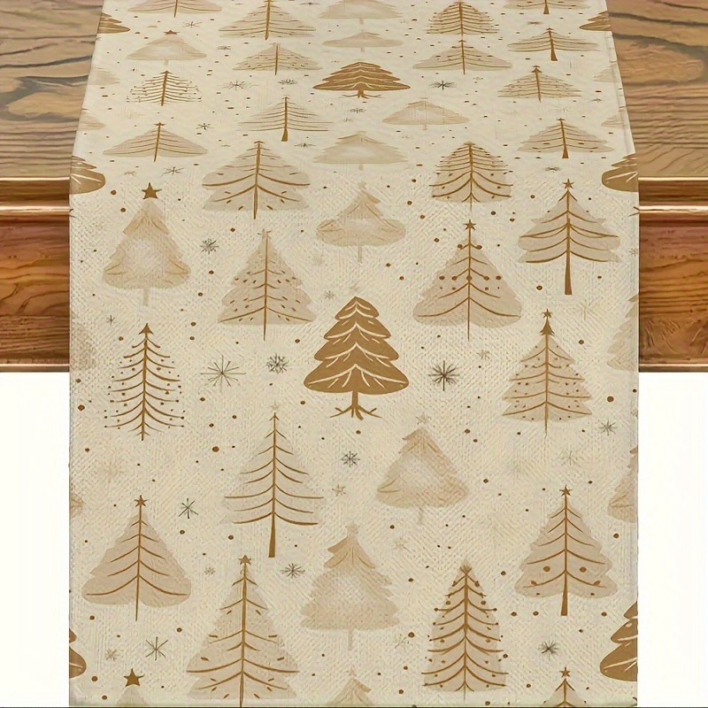 

Rustic Christmas Tree Table Runner - Polyester, Rectangular, Holiday Dining & Home Decor Holiday Decorations