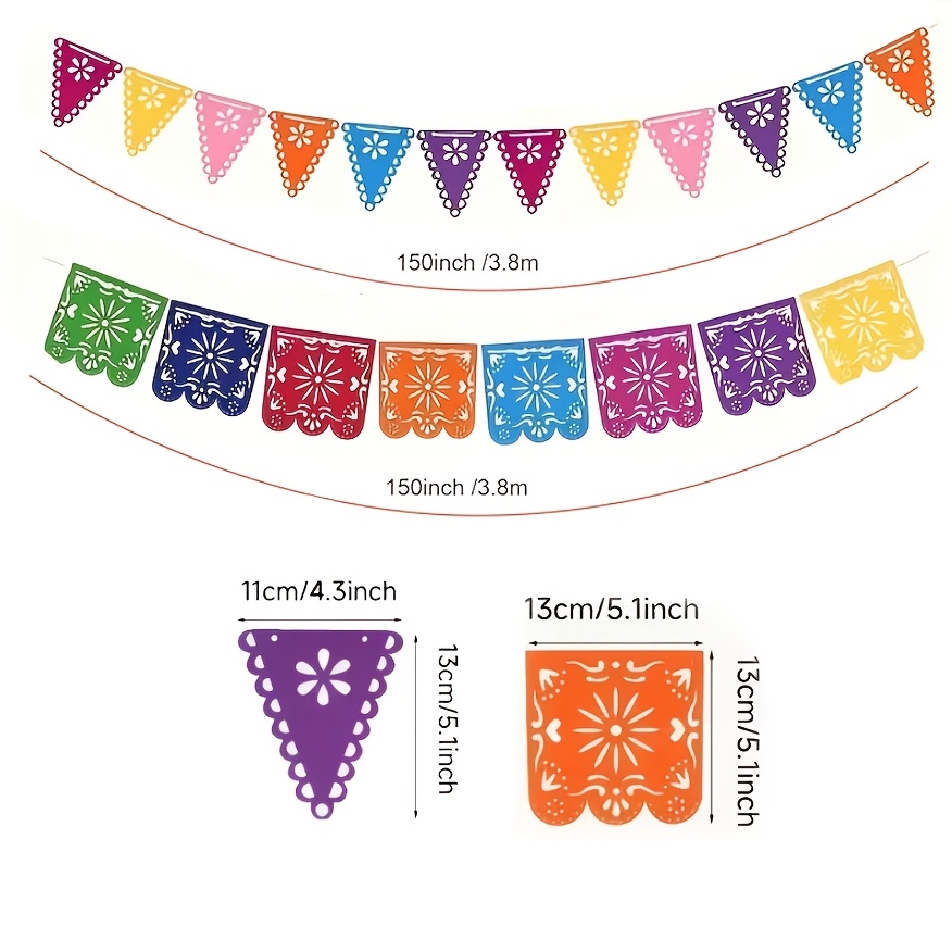 TEMU 2 Colorful Mexican Papel Picado Banner Carnival Pennants, Vibrant Colorful Cut-out Banners For Mexican Themed Birthday Parties, Yards, ,