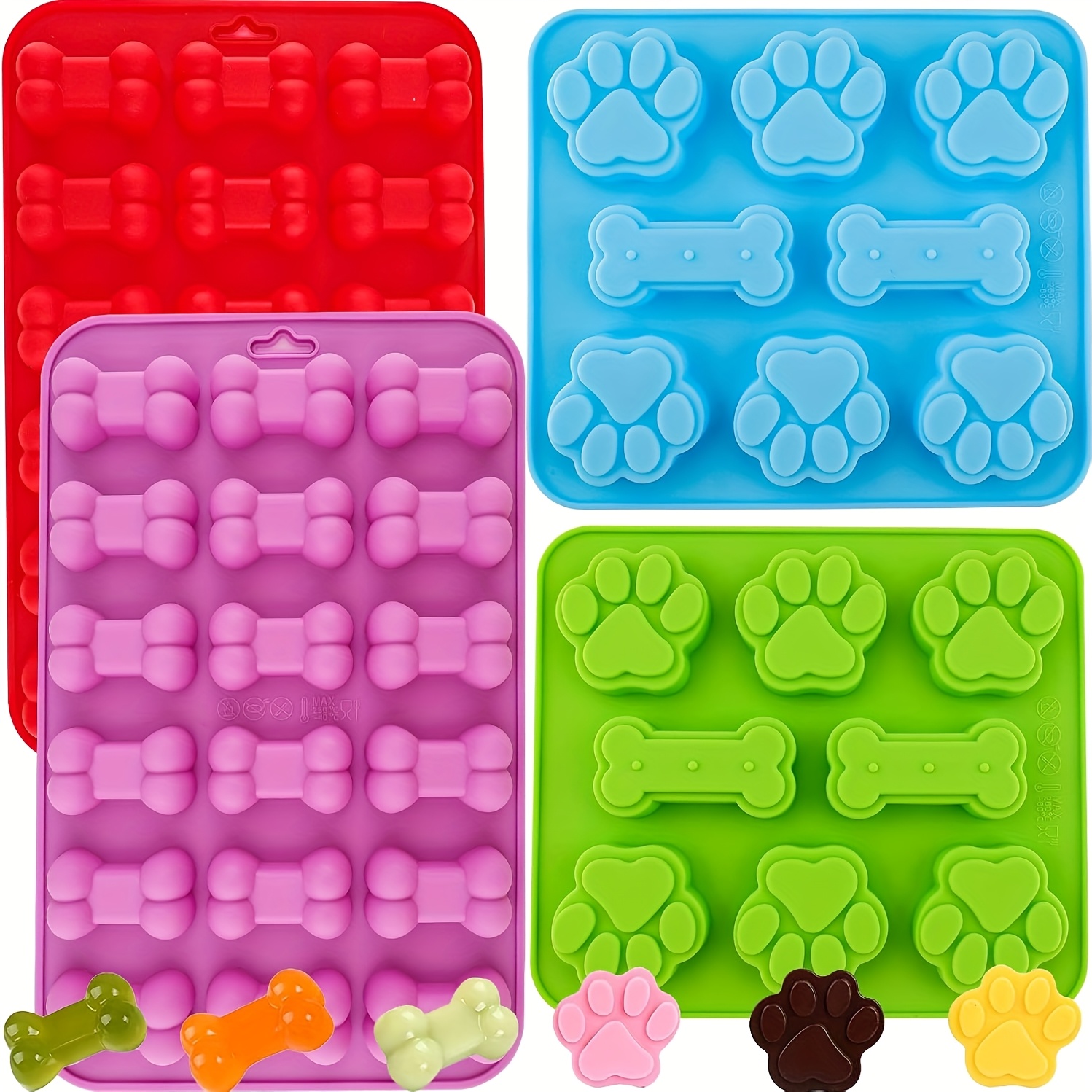 Silicone Mold For , Suitable For Making Dog Treats, Soap, And Candy. This Set Includes 4 Molds Designed For Pets