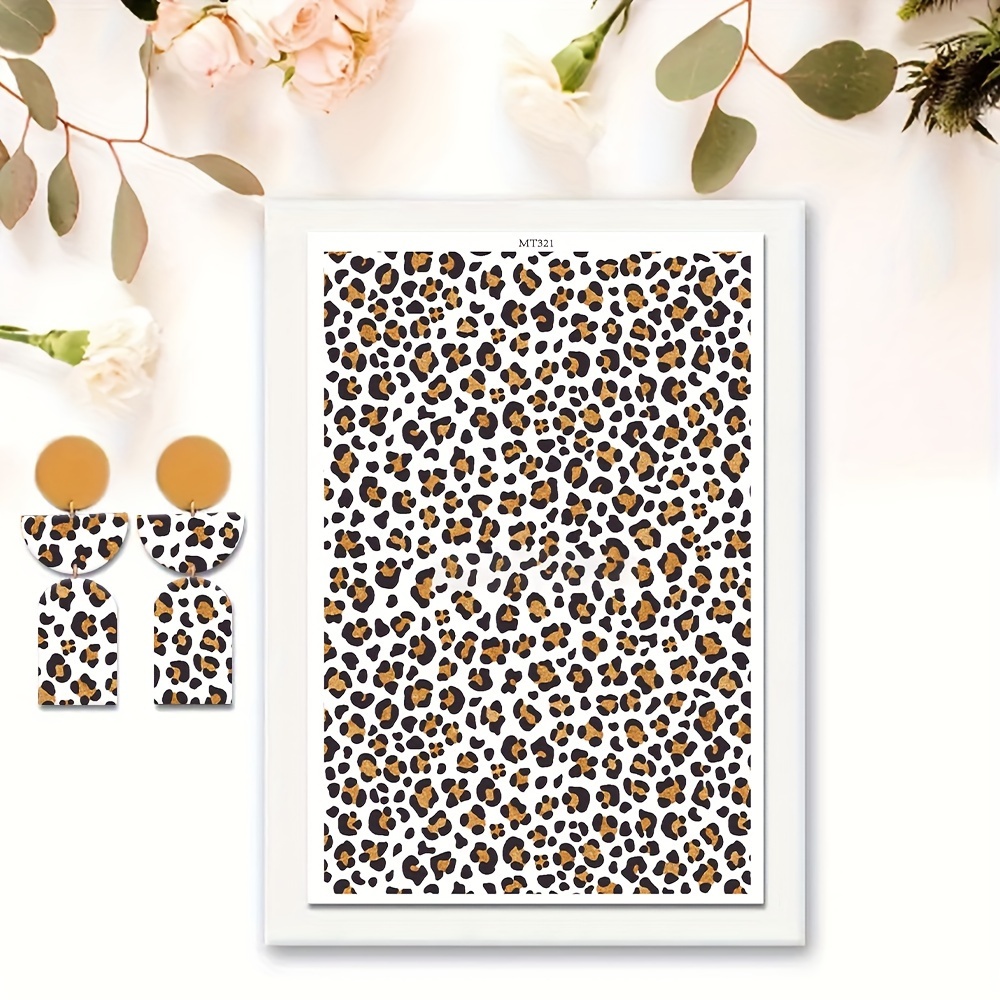 Image of Leopard Pattern Print Water Transfer Paper, Making Soft Ceramic Earrings, Double-sided Water Clay Transfer Stickers Diy Handmade Mold