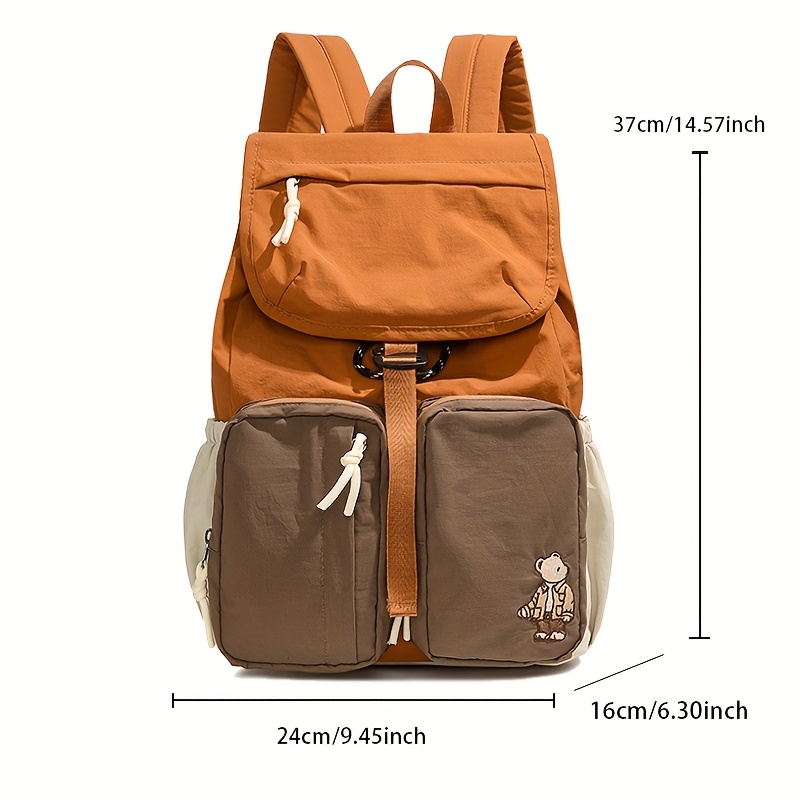 Vintage Bear Pattern Backpack With Buckle For Daily Travel School_voghion.com