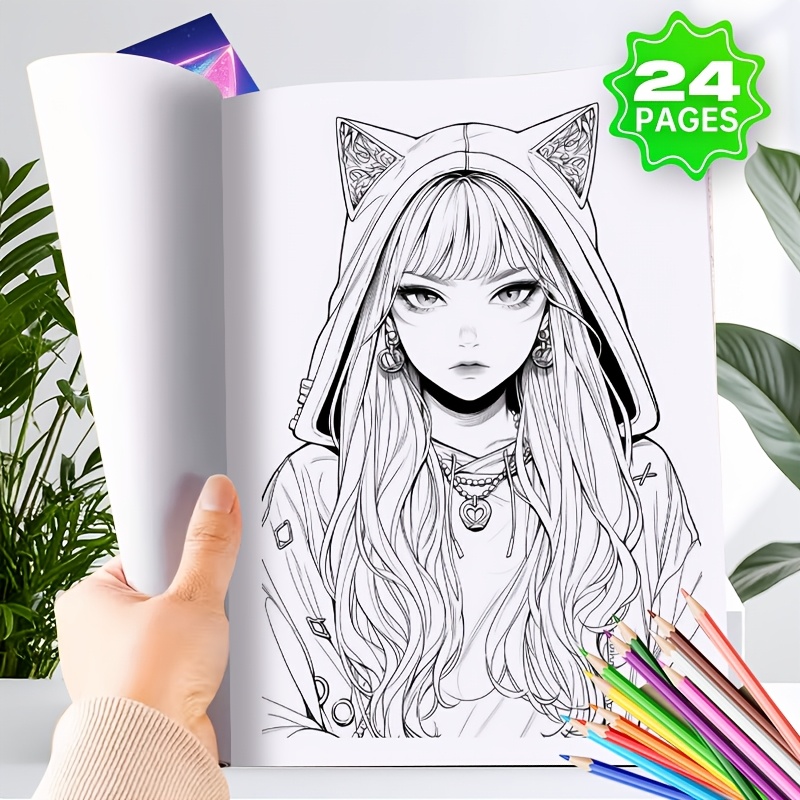 TEMU Anime Girls Adult And Teen Coloring Book - Blooming Fantasy And Of Anime Fashion Girls, Relaxing Patterns, Perfect Gift For Valentine's Day,