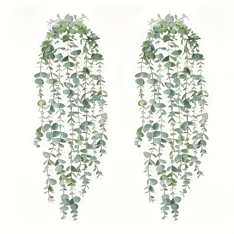 TEMU 2pcs Set - Gray-green Eucalyptus And Artificial Eucalyptus Hanging Greenery - Realistic Faux Plants For Home, Office, Or Balcony Decoration, No