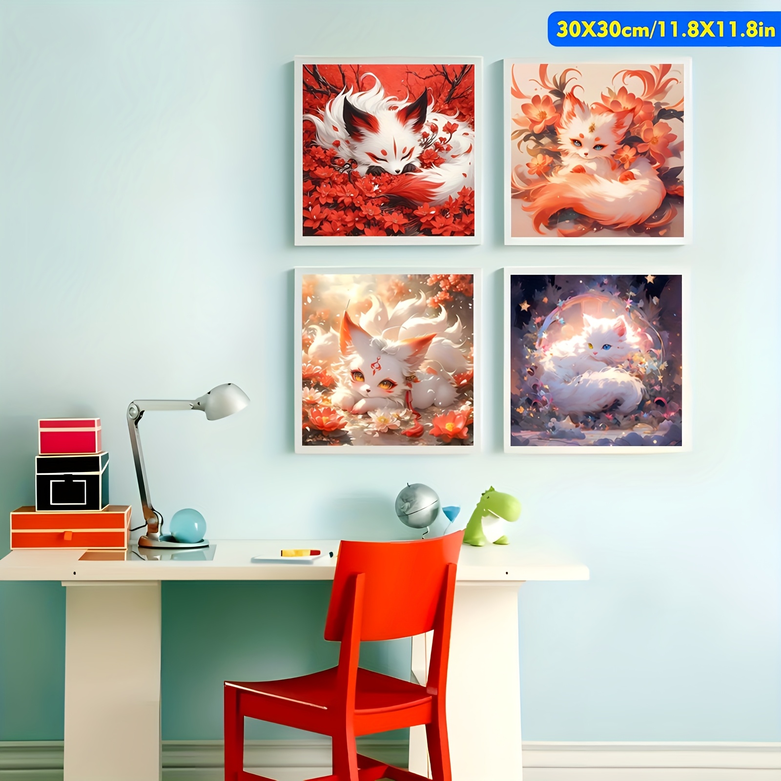 TEMU 4pcs Set, Fox Diamond Painting Diy , Diamond Painting Kit, Round Acrylic Diamond, Unframed Diamond Painting Art Painting, Diy 5d Diamond