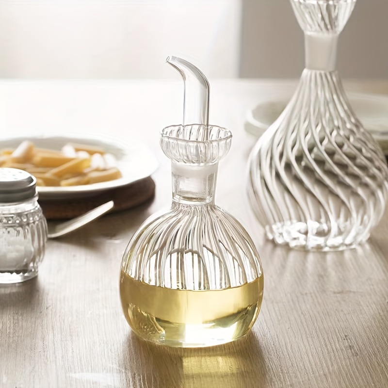 TEMU Glass Oil Cruet/oil Bottle, Glass Olive Oil Dispenser, Heat-resistant Striped Glass Material, No Funnel Needed, Easy To Refill, Oil Bottle With