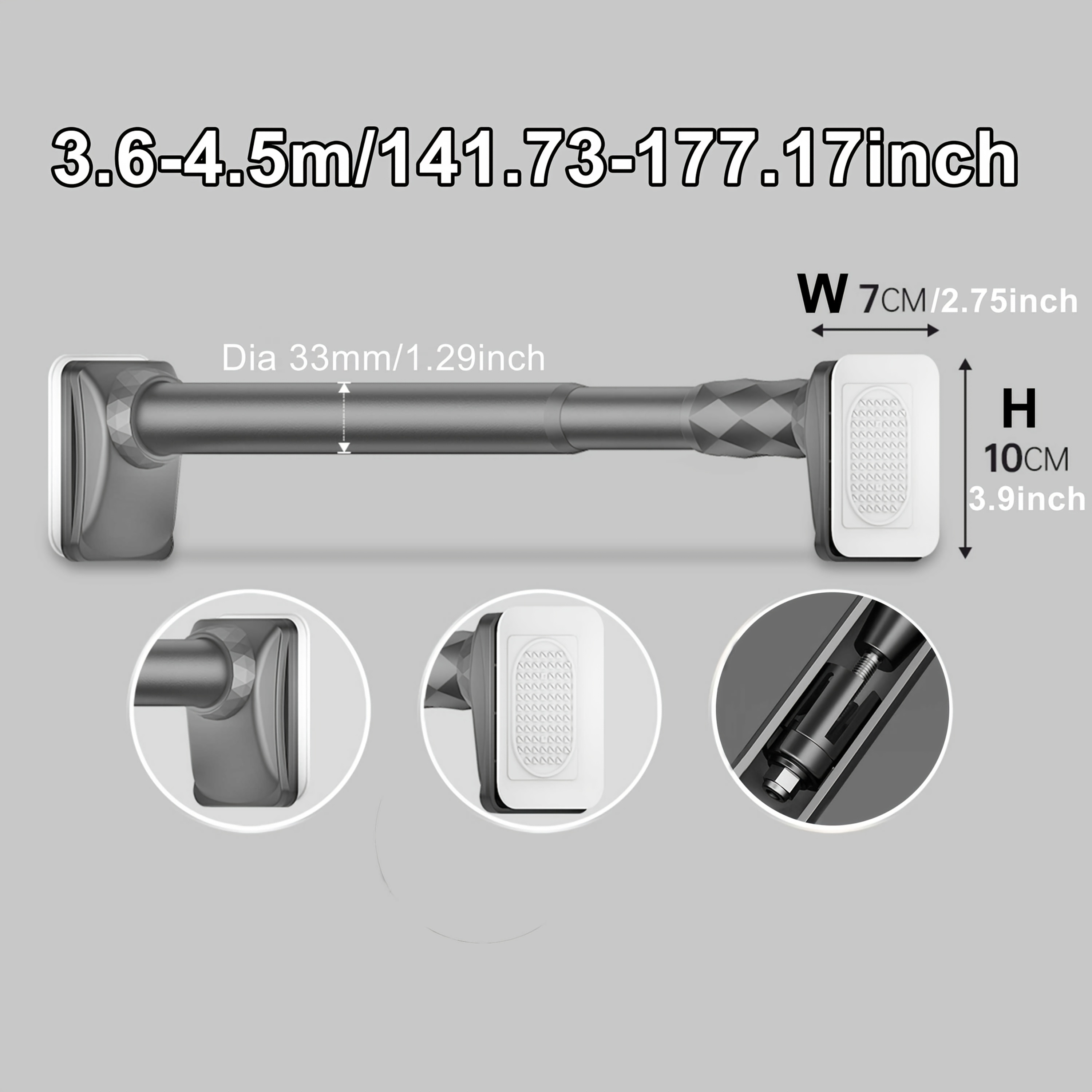 0.4m - 5.0m No Drilling Curtain Rail Diameter Telescopic Shower Curtain Rod, Extendable Telescopic Rod, Long Adjustable Curtain Rod For Large Windows