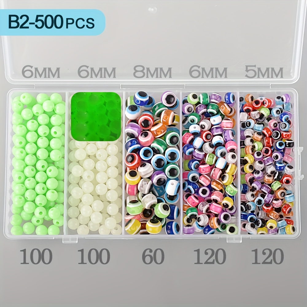 E-shop Angelperlen 500 Stück Sortiment 5mm, 6mm, 8mm Angelperlen Zubehörset Mischfarben Runde Angelperlen Leuchtende Kunststoff-Angelperlen Salz-