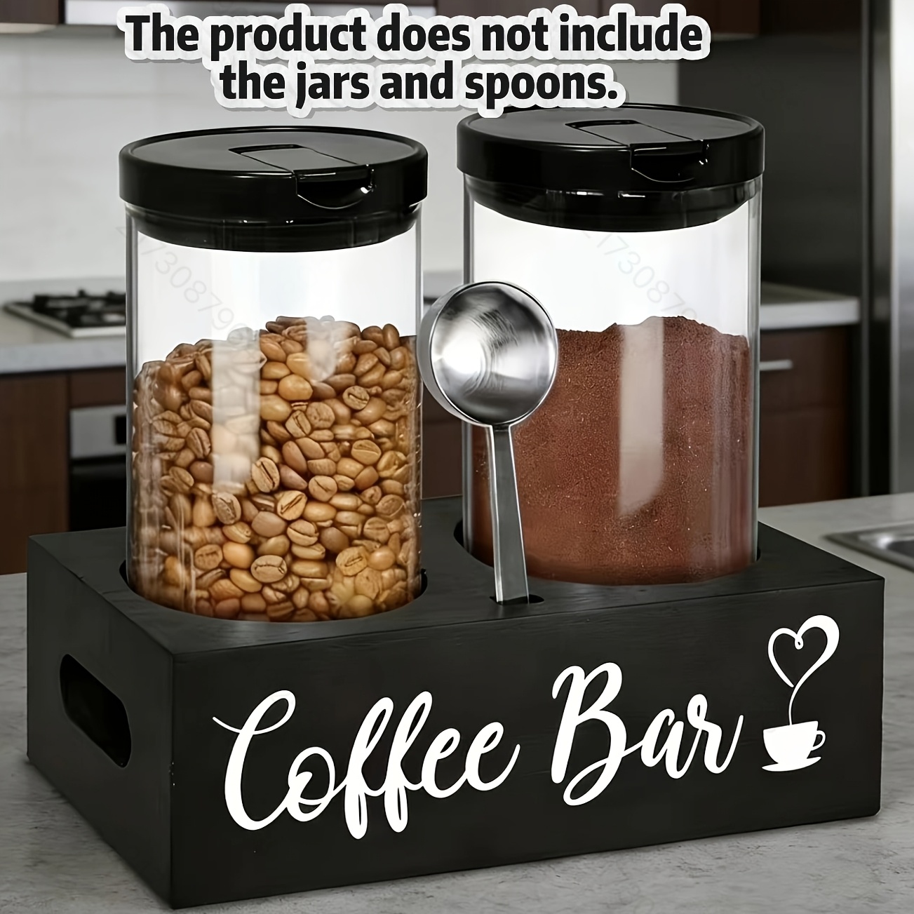 E-shop Kaffee Bar Doppelglas Vorratsbox aus Holz - Kaffeebohnen- und Kaffeepulver Aufbewahrungsbehälter (Keine Gläser oder Löffel enthalten, nur zur