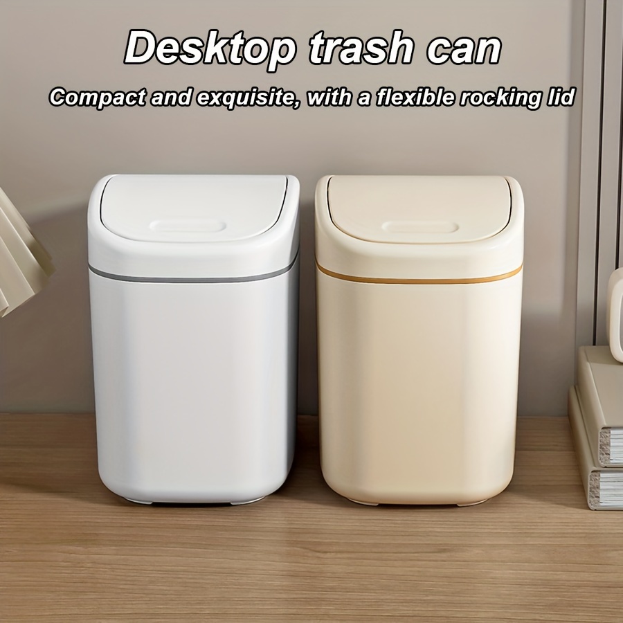 

Compact And Exquisite Desktop Trash Can: Small Volume, Large Capacity, Flexible Rocking Lid, Plastic Material, Rectangular Shape, No Power Required